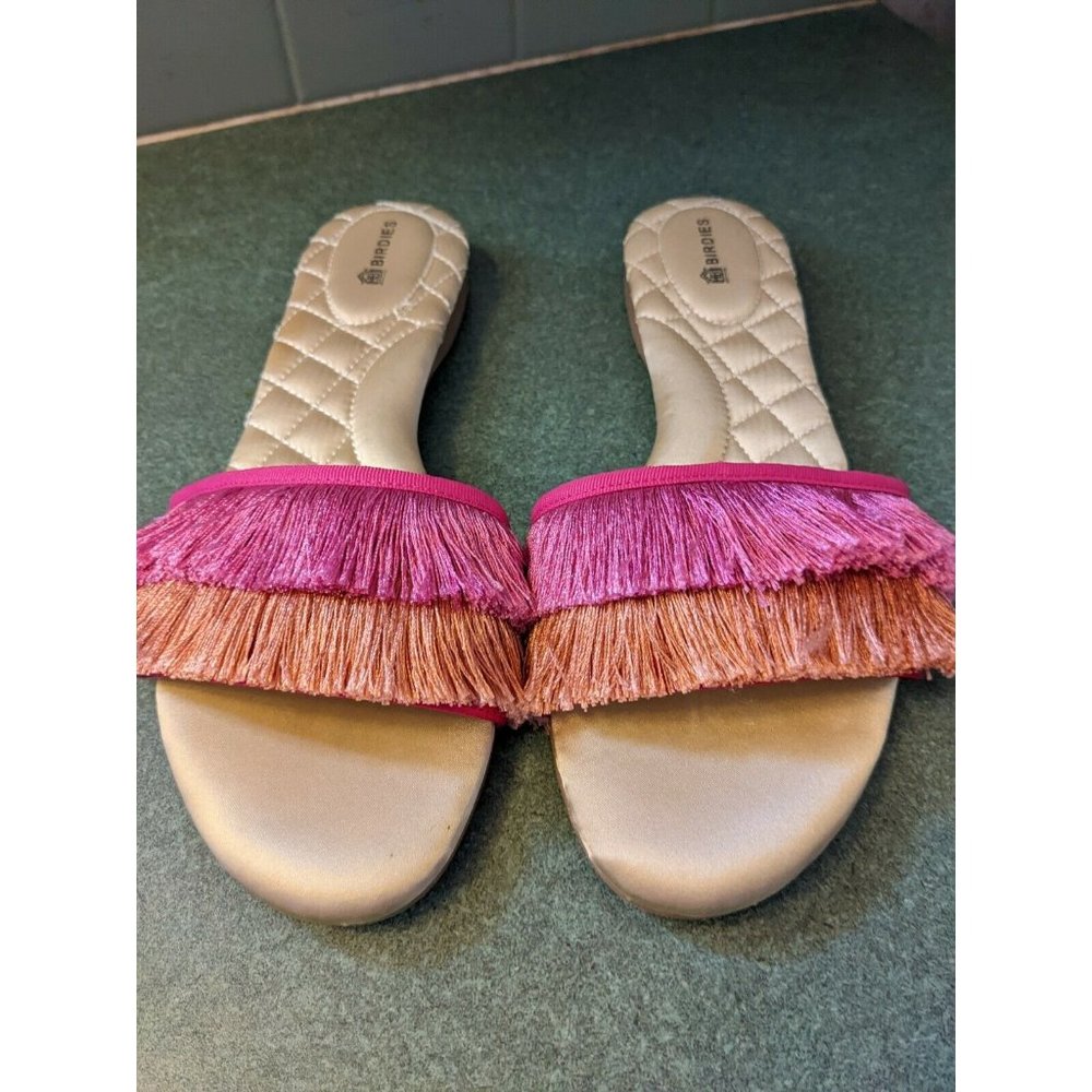 Birdies  Slip ons The Sparrow Slides sandal Fringe Flat Blush Pink Women's 7.5